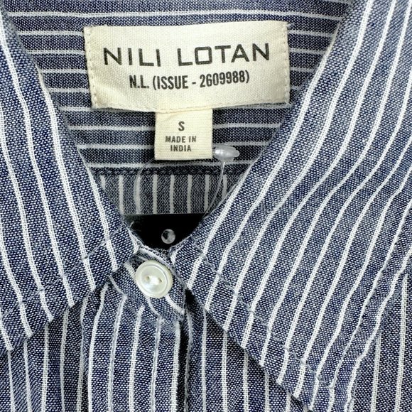 Nili Lotan NL Blue and White Pinstripe Pocket Buttoned Shirt - Picture 6 of 7